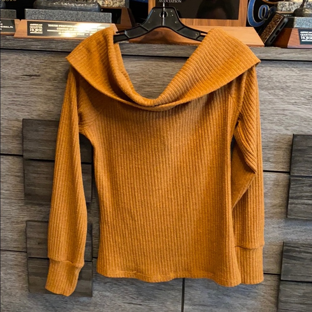 Off the Shoulder Tan Long Sleeve